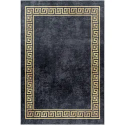 Teppich Waschbar Flachgewebe Mäander Muster Polyester Wohnzimmer Schwarz Läufer 80x250 | Kadima Design