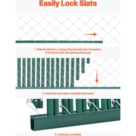 Vevor Sichtschutzlamellen 1435 mm, einwandige vertikale Lamellen mit Bodenverriegelung für Maschendrahtzäune, hochdichte HDPE-Maschendrahtlamellen, ideal für Garten, Bauernhof, Sportplatz (grün)