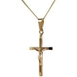 HOPLO Kreuzanhänger Anhänger Kreuz mit Korpus mit Kette 1,1 mm 333-8 Karat Gold, Made in Germany 40 cm