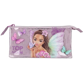 DEPESCHE 12782 TOPModel Fairy Love - Schlampertasche in Mauve, mit Model-Motiv und Schmetterlingen, Federmäppchen mit 3 Reißverschluss-Fächern