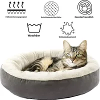Jungengel Katzenbett rund 55cm grau weiß kuschelig weich Plüsch Hundebett Katzenkissen Haustierbett waschbar rutschfest Schlafplatz - Grau