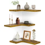 Suhu Wandregal Holz L-Förmiger Eckregal Hängend Wandboard Küchenregal Gewürzregal Schweberegal Versteckt Modern Design für Wohnzimmer Schlafzimmer Bad Flur (3 Stück) Vintagebraun