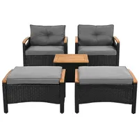 Refined Living Balkonset Rattan Balkonset 5-teilig, Gartenmöbel Set, Garten Stühle Hocker, (Rattan Balkonset (5-teilig) mit Akazienplatte & grauen Kissen - Wetterfest, 160 kg Tragkraft, mit 2 Stühlen, 2 Hockern und 1 Tisch, Terrasse Möbel Set, Outdoor Möbel, wetterbeständige Möbel, Gartenlounge-Set, 5-tlg., Langlebige, wetterbeständige Konstruktion, Bequeme Kissen), für Garten, Balkon,Terrasse, für den Outdoor-Einsatz grau|schwarz