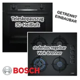 Bosch Herdset Bosch Backofen EcoClean mit Gaskochfeld Wok-Brenner autark 60 cm - Schwarz