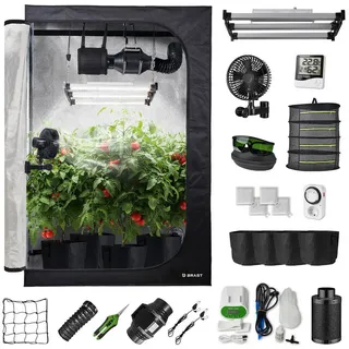BRAST Gewächshaus Growzelt GrowBox, Komplettset inkl. Sonderzubehör, 3 Größen, Vollspektrum LED Technologie, licht & wasserdicht, Belüftungs- & Bewässerungssystem 120 cm x 180 cm x 60 cm