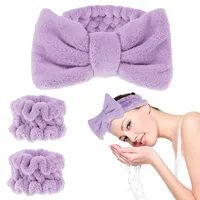 WLLHYF 3-teiliges Spa-Stirnband-Handgelenk-Waschband Haargummis Manschetten zum Waschen des Gesichts Gesichtswasch-Stirnband-Armband-Set Handtuch-Armbänder für Frauen und Mädchen (lila)