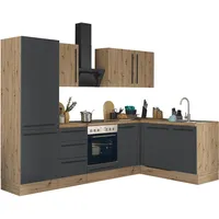 kochstation Winkelküche L-Form 280 x 165 cm schwarz