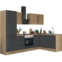 kochstation Winkelküche L-Form 280 x 165 cm schwarz
