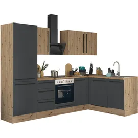 kochstation Winkelküche L-Form 280 x 165 cm schwarz