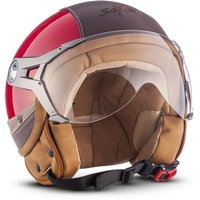 Soxon® SP-325 Urban „Red“ · Jet-Helm · Motorrad-Helm Roller-Helm Scooter-Helm Moped Mofa-Helm Chopper Retro Vespa Vintage Pilot · ECE 22.05 Visier Leather-Design Schnellverschluss Tasche L (59-60cm)