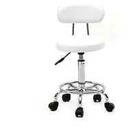 FairyLee Schemel Runder PU-Leder-Salon-Massagestuhl Verstellbarer Drehstuhl Arbeitsstuhl Friseurstuhl Friseurladen Schönheitssalon Nagelstudio niedriger Barhocker Kariertes Kissen (weiß)