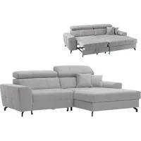 ROLLER Ecksofa - silber - Samt - mit Liegefunktion - Recamiere rechts