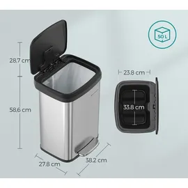 Songmics Mülleimer 50 l Silbern-Schwarz