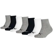 Puma Kids Quarter Baumwoll-Socken Mädchen und Jungen Baumwoll-Strümpfe mit flacher Naht 701222092 002 Schwarz/Weiß/Grau - 23-26