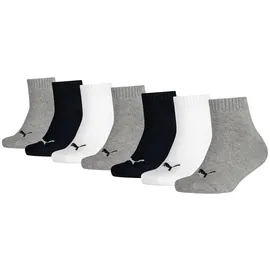 Puma Kids Quarter Baumwoll-Socken Mädchen und Jungen Baumwoll-Strümpfe mit flacher Naht 701222092 002 Schwarz/Weiß/Grau - 23-26