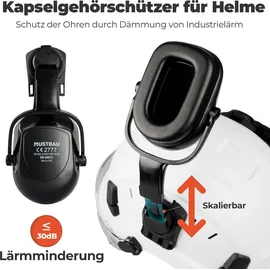 mustbau Sicherheitshelm-Set, EN397 Schutzhelm mit Ohr- und Gesichtsschutz, verstellbares Kopfband von 53 bis 63 cm, strapazierfähiges ABS-Material