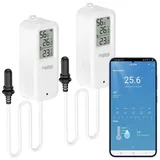 Luminea Home Control 2er-Set WLAN-Temperatur-/Luftfeuchtigkeitsmesser, innen/außen, App