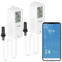 Luminea Home Control 2er-Set WLAN-Temperatur-/Luftfeuchtigkeitsmesser, innen/außen, App