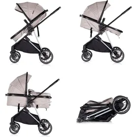Chipolino Kinderwagen Aura 2 in 1 umbaubar Wickeltasche Sitz umkehrbar bis 22 kg hellbraun - Braun