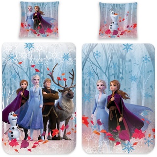 BERONAGE Kinderbettwäsche Frozen Die Eiskönigin Team Bettwäsche Biber / Flanell Bettbezug Elsa, 100% Baumwolle, 2 teilig, 135x200 + 80x80 cm bunt|blau