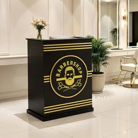 Barberpub Empfangstheke mit 1 Schublade & 1 Schrank, Abschließbar, Holz, Rezeptionstisch Rezeptionstheke Schmal, R9788(schwarz)