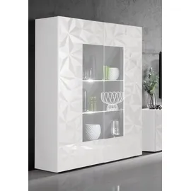 INOSIGN Vitrine Prisma Höhe 166 cm, Breite 121 cm, Stauraumvitrine mit 2 Türen, Standvitrine - Front mit elegantem Siebdruck, grifflos, viel Stauraum grau|weiß