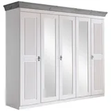 Boxxx Drehtürenschrank, Grau, Weiß, Holz, Kiefer, massiv, 5 Fächer, 253x210x64 cm, Beimöbel erhältlich, in verschiedenen Größen erhältlich, Schlafzimmer, Kleiderschränke, Drehtürenschränke