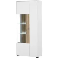 Furn.design Vitrine, Weiß, Metall, Nachbildung,Eiche, Uni, Holz Optik, 8