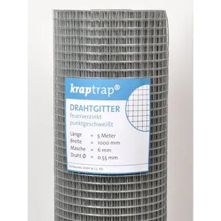 KrapTrap Volierendraht Drahtgitter feinmaschig I verzinkt I 6x6 mm I 5m x 1m I Wühlmausgitter Mäusegitter Nagergitter Hochbeetgitter