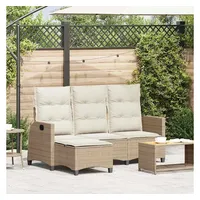 VidaXL Gartensofa mit Liegefunktion Kissen L-Form Beige Poly Rattan