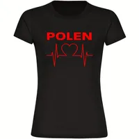 multifanshop Damen T-Shirt - Polen - Herzschlag - Druck rot - Frauen