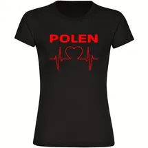 multifanshop Damen T-Shirt - Polen - Herzschlag - Druck rot - Frauen