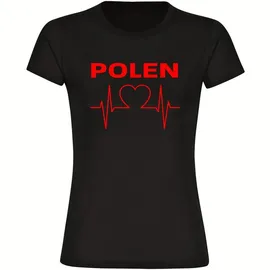 multifanshop Damen T-Shirt - Polen - Herzschlag - Druck rot - Frauen
