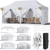 Faltpavillon 3x6 mit 6 Seitenwänden,Pavillon Wasserdicht Stabil, Faltbar Gartenzelt 3x6,UV Schutz 50+ Partyzelt con 12 Erdhaken 6 Seile und 6 Sandsäcke,Gartenpavillon für Markt,Hochzeiten,Freien, Weiß