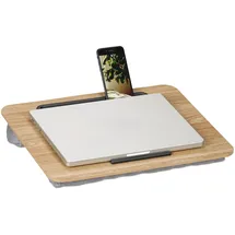 Relaxdays Laptopkissen mit Handyhalter, BxT: 42 x 32 cm, Laptopunterlage für Bett & Sofa, Laptop Knietablett, Natur/grau