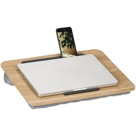 Relaxdays Laptopkissen mit Handyhalter, BxT: 42 x 32 cm, Laptopunterlage für Bett & Sofa, Laptop Knietablett, Natur/grau