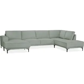 OTTO home Wohnlandschaft OTTO HOME "XXL Sofa Oland, Struktur, Flachgewebe, Luxus-Microfaser, Boucle", blau (sapphire), B:345cm H:85cm T:210cm, 100% Polyester, Sofas, Wohnlandschaft, U-Form, 345 cm, Wellenunterfederung, Skandi-Design, Metallfüße