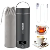 Elektrischer Reisewasserkocher Klein 500ML, Kleiner Wasserkocher Reise Schnelles Kochwasser Mini -Wasserkocher tragbar 316 Edelstahl, automatisches Schließen, For Tee, Kaffee, Babymilch (Dunkelgrau)