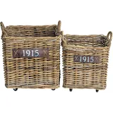 Rattan Aufbewahrungskorb mit Rollen - 2er Set (⌀ 40x40/50x50cm H42/45cm)