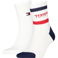 Kurzsocken TOMMY HILFIGER "TH UNI TJ SHORT SOCK 2P STRIPE MOTION", Herren, Gr. 39-42, weiß, rot, Obermaterial: 72% Baumwolle, 27% Polyamid, 1% Elasthan, Socken