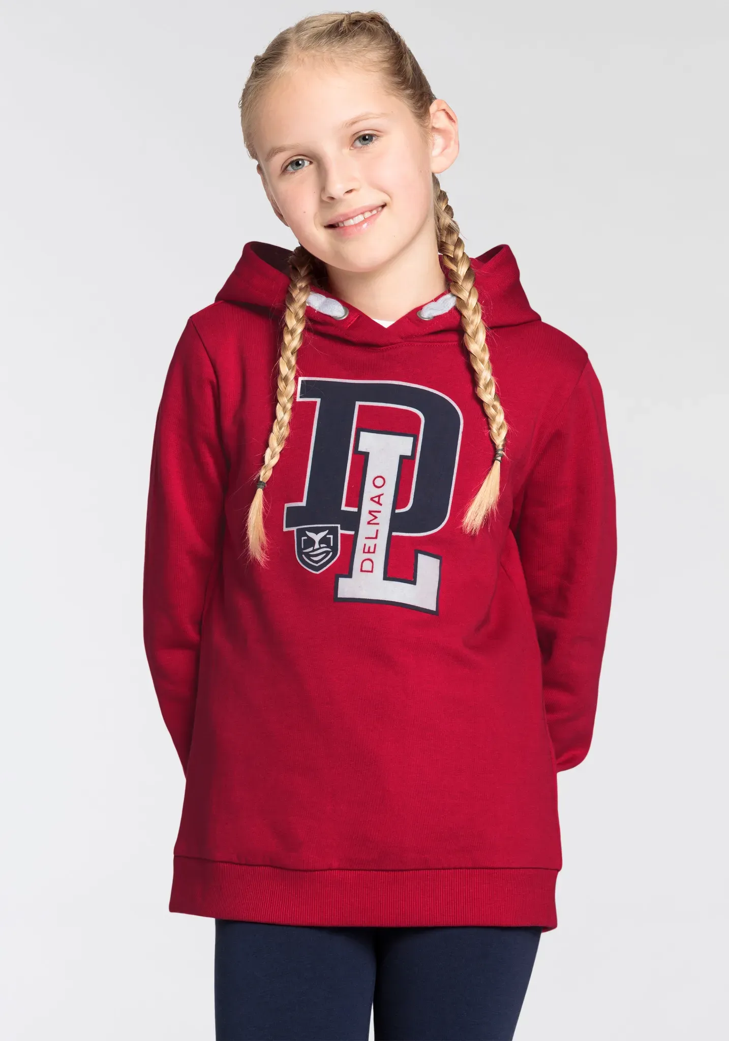 Kapuzensweatshirt DELMAO "für Mädchen" Gr. 176/182, rot Mädchen Sweatshirts mit Logo-Print. NEU MARKE