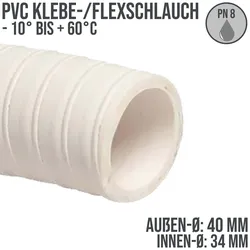 40 x 34 mm PVC Klebe Flex Spiral Spa Schwimmbad Pool Schlauch weiss PN 8 bar