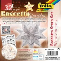 Folia Folia, Bastelpapier, Faltbl„tter Bascetta-Stern, weiá / bedruckt (32