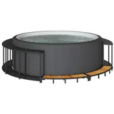 vidaXL Whirlpool-Umrandung mit Stauraum Holztreppe Schwarz Poly Rattan