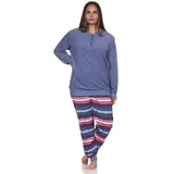 Normann Pyjama Normann Damen Frottee Schlafanzug mit Bündchen - auch in Übergröße blau 40-42