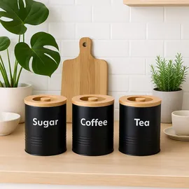 Relaxdays Vorratsdose 3er Set schwarz 14 x 11 cm 1 l