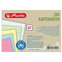 Herlitz Karteikarten A7 liniert farbig sortiert, 200 Blatt, 5er-Set (50041121)