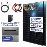 TerraLumen Balkonkraftwerk 1760W Bifizial Komplettset mit Speicher 3,2 kWh Anker Solix All in one, 1760,00 W, Monokristallin, (3,2 kWh Anker SOLIX Solarbank E1600 PRO Smarter Zähler Ohne Halterung), Integriertem 800W Wechselrichter und APP & WiFi Einrichtungen