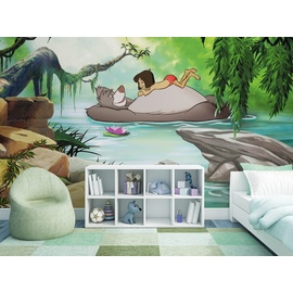 KOMAR Fototapete Jungle book swimming with Baloo - Größe 368 x 254 cm - Dschungelbuch, Baloo, Mogli, Kinderzimmertapete
