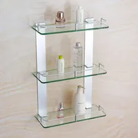 Space Aluminium 3-lagiges Glasregal, Badezimmer-Duschregal, Glasregal, Organizer-Halter, rechteckige Ebene, Badezimmer-Hardware, Shampoo-Spiegel, Frontregal, Wandmontage-Regal (Größe: 30 cm) beautiful